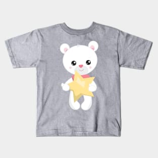 Cute Bear, White Bear, Teddy Bear, Baby Bear, Star Kids T-Shirt